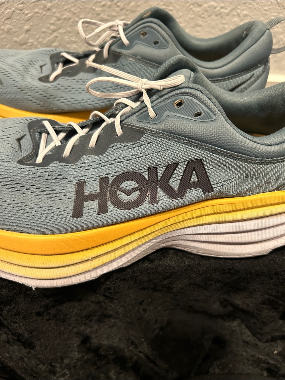 Hoka Slate Blue and Yellow Cushioned Road Running Shoes - Picture 3 of 5